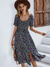 Load image into Gallery viewer, Bohemia Print Dress Women 2024 New Summer Holiday Midi Dress Casual Puff Sleeve High Waist Boho Split Dresses For Women Clothes