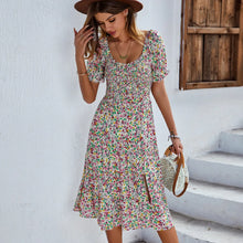 Load image into Gallery viewer, Bohemia Print Dress Women 2024 New Summer Holiday Midi Dress Casual Puff Sleeve High Waist Boho Split Dresses For Women Clothes