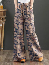 Load image into Gallery viewer, Bohemian Floral Printed Pants Autumn Fashion Wide Leg Pant Woman Casual Cotton Long Trousers Vintage Elastic Palazzo 2023