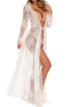 Load image into Gallery viewer, Sexy Lace Long Sleeve Dress Perspective Beach Resort Sun Shirt Bikini Blouse