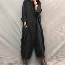 Load image into Gallery viewer, Women Jumpsuit 2022 Female Oversized Romper Autumn Loose Pockets Overalls  Casual Solid Stand Collar Bottom