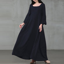 Load image into Gallery viewer, Women Spring/Autumn Dress Vintage Square Collar Long Flare Sleeve Sundress Loose Party Dresses Robe Casual Cotton Linen