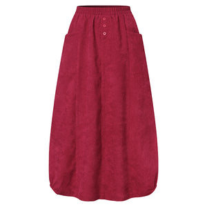 Kaftan Corduroy Skirts Women Autumn Sundress Casual Elastic Waist Maxi Vestidos Female Solid Robe Femme Faldas Saia