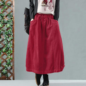 Kaftan Corduroy Skirts Women Autumn Sundress Casual Elastic Waist Maxi Vestidos Female Solid Robe Femme Faldas Saia