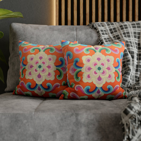 Tibetan Tradition Pattern Printing Spun Polyester Square Pillow Case - 2