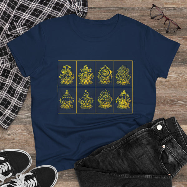 New Eight Tibetan Treasures Printing Women's Midweight Cotton Tee