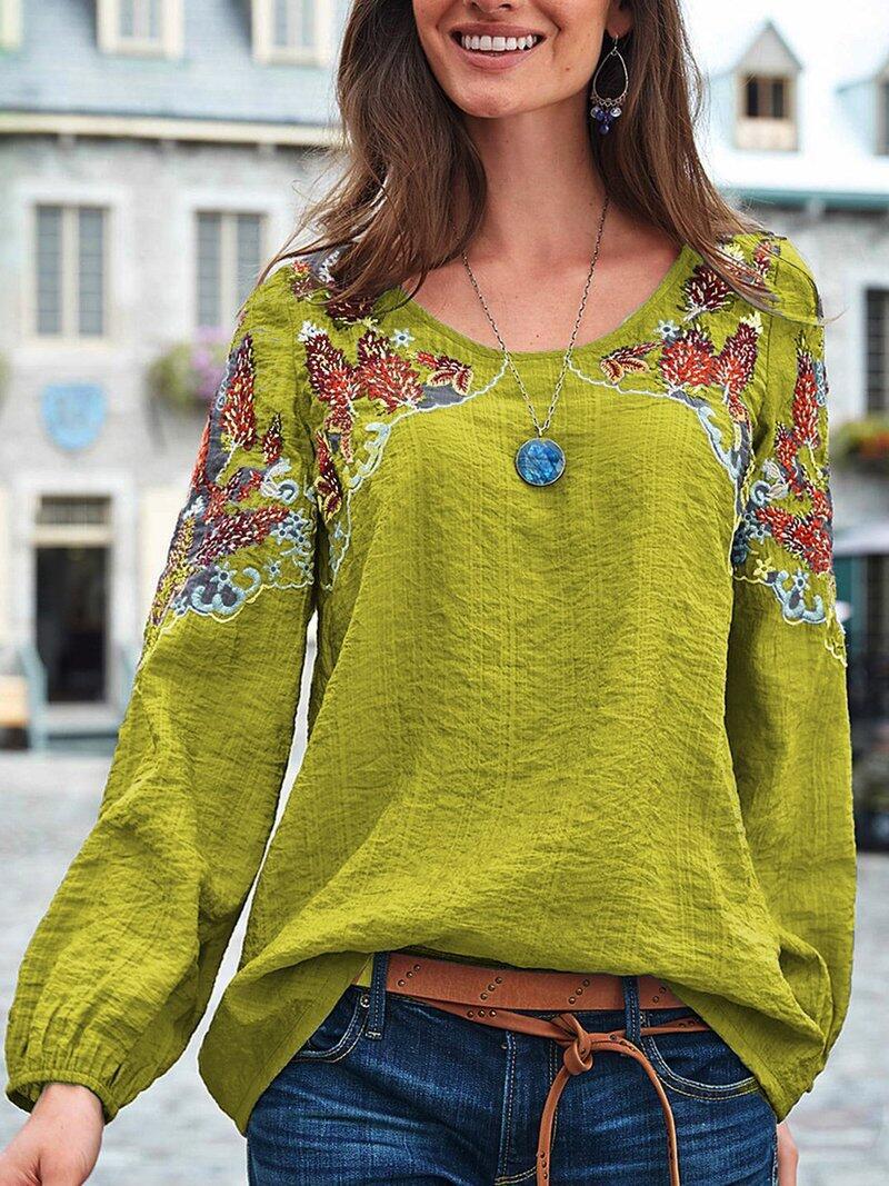 New Spring/Summer Casual Loose fitting Women's Embroidered Ethnic Style Top