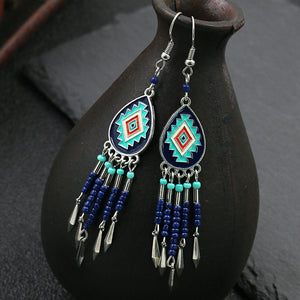 Alloy earringsbohemian oval hand-woven beaded tassel earrings