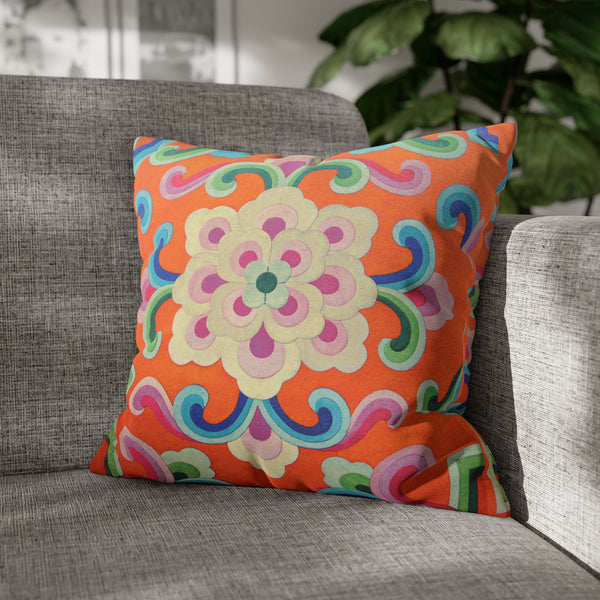 Tibetan Tradition Pattern Printing Spun Polyester Square Pillow Case - 2