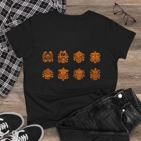 Eight Tibetan Treasures Printing Women's Midweight Cotton Tee