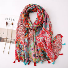 Load image into Gallery viewer, Japanese Literary and Artistic Fresh Cotton and Linen Scarf Retro Patchwork Bohemian Cashew Print Silk Scarf Beautiful Sunscreen Scarf