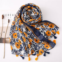 Load image into Gallery viewer, Japanese Literary and Artistic Fresh Cotton and Linen Scarf Retro Patchwork Bohemian Cashew Print Silk Scarf Beautiful Sunscreen Scarf