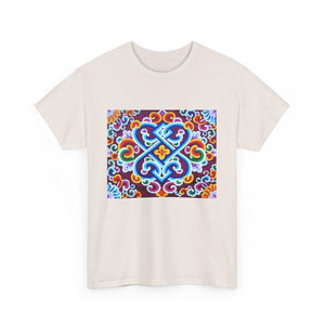 Tibetan Flower Pattern Printing T-shirt Unisex Heavy Cotton Tee