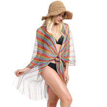 Load image into Gallery viewer, Ethnic Style Shawl, Colorful Slit Beach Scarf, Tassel Scarf