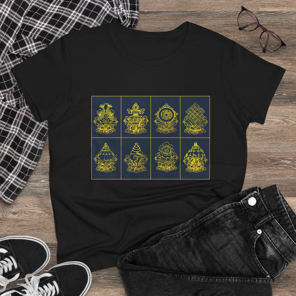 New Eight Tibetan Treasures Printing Women's Midweight Cotton Tee