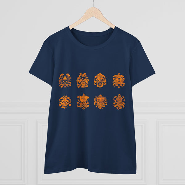 Eight Tibetan Treasures Printing Women's Midweight Cotton Tee
