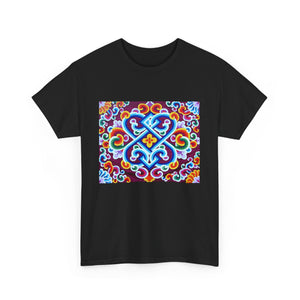 Tibetan Flower Pattern Printing T-shirt Unisex Heavy Cotton Tee