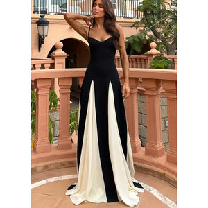 2024 Summer Elegant  Female Vestidos Black White Patchwork Hem Maxi Dress Women Sexy Sleeveless Bodycon Sling Party Dresses