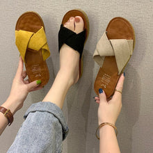 Load image into Gallery viewer, Summer Outerwear Flat Bottomed Cross Over Women&#39;s Slippers with One Line Suede Surface