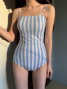 New Striped One-piece Swimsuit Women's Simple Ins Style Strapless Girls' Hot Spring Swimsuit