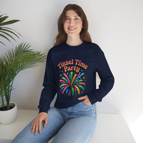 Tinsel Time Party Crewneck Sweatshirt — Festive Holiday Pullover