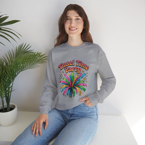 Tinsel Time Party Crewneck Sweatshirt — Festive Holiday Pullover