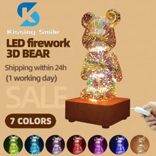 Load image into Gallery viewer, 3D Fireworks Bear Lamp Usb Led Night Light Bedroom Decoration Cute Table Desk Projection Atmosphere 7 Color Changeable Kid Gift
