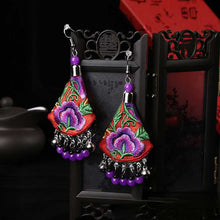 Load image into Gallery viewer, Ethnic Style Handmade Embroidered Earrings Ethnic Earrings Dance Accessories Ethnic Ornaments Peony Earrings