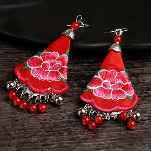 Ethnic Style Handmade Embroidered Earrings Ethnic Earrings Dance Accessories Ethnic Ornaments Peony Earrings