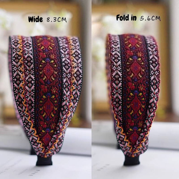 Variable Width Exquisite Embroidery Ethnic Style Headband, Wide Edge Headband Women's New Model