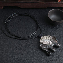 Load image into Gallery viewer, Versatile ethnic style retro black sandalwood elephant pendant with simple wax rope pendant