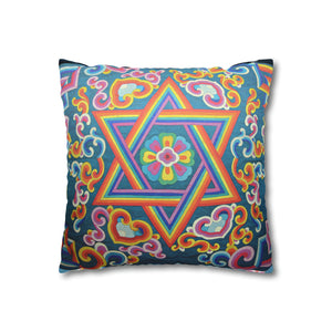 Tibetan Tradition Pattern Printing Spun Polyester Square Pillow Case
