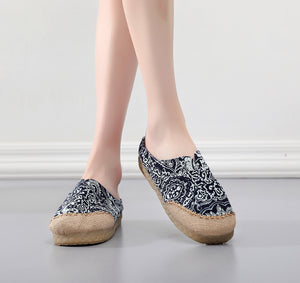Blue-and-white Slippers Couple Wrapped Hemp Ethnic Embroidered Slippers Home Slippers