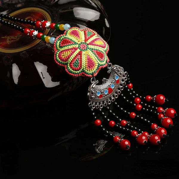 Ethnic Retro Long Sweater Chain Embroidery Colorful Long Necklace