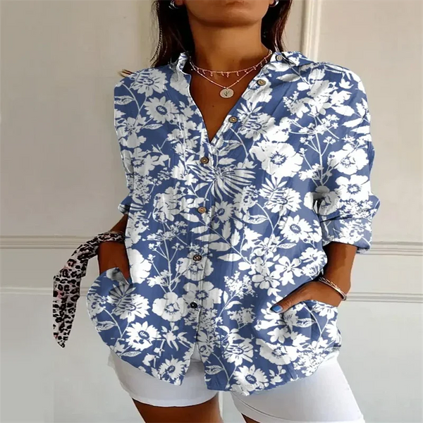 2025 New Retro Floral Art Print Casual Linen Shirt Fashionable Pretty Shirt Fast Shipping
