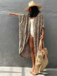Fitshinling Summer Vintage Kimono Swimwear Halo Dyeing Beach Cover Up With Sashes Oversized Long Cardigan Holiday Sexy Covers