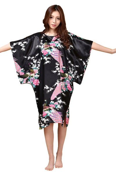 Sexy Female Silk Rayon Robe Bath Gown Nightgown Summer Casual Home Dress Printed Loose Sleepwear Plus Size Nightwear Bathrobe