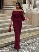 Load image into Gallery viewer, Knitted Off Shoulder Long Sleeved Slim Fit Dresses Elegant Solid Color High Waisted Women&#39;s Dress 2024 New Lady Party Streetwear