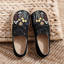 Load image into Gallery viewer, New Ethnic Style Women&#39;s Shoes Dandelion Embroidered Linen Shoes Cow Tendon Bottom Hand-stitched Top Lace-up Cloth Shoes