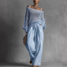 Load image into Gallery viewer, Popular Women's Comfortable Hollow Knitted Top and Linen Pants Two-piece Set