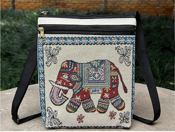 Woven Flower Cloth Bags, Retro Mobile Phone Change Bags, Two-layer Black Belts