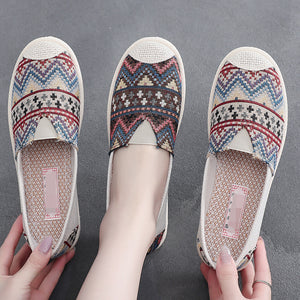 Ethnic Stripe Cloth Shoes Breathable Flat Sole Women's Single Shoes with One Step Lazy Canvas Shoes