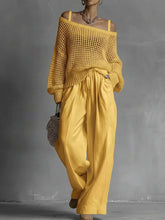 Load image into Gallery viewer, Popular Women's Comfortable Hollow Knitted Top and Linen Pants Two-piece Set