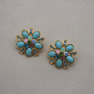 Turquoise Earrings, Protein Gemstones, 925 Silver Needles, Flower Earrings, 24K Matte Gold Electroplating Earrings