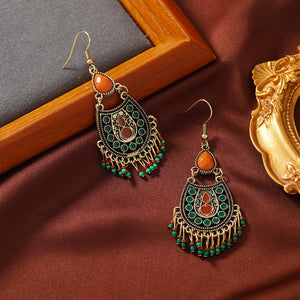 Bohemian Alloy Drop Oil Long Tassel Ethnic Style Earrings for Women's Retro Earrings