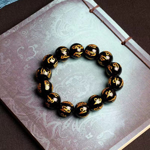 Six-character mantra Stone Bracelet Retro Fashion Men and Women Couples' Safe Ancient Gold Plated Bracelet