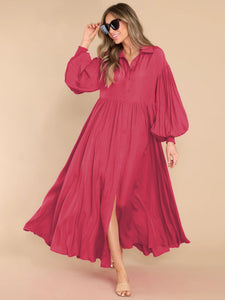 Autumn and Winter New Product Long Solid Color Dress Button Long Dress Loose Oversized Swing Skirt