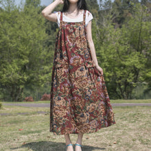 Load image into Gallery viewer, Spring and Autumn Ethnic Style Printed Cotton Hemp Strap Dress Loose Swing Large Pocket Long Dress