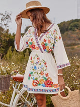 Load image into Gallery viewer, Bohemian Vintage Ethnic Style Heavy Industry Printing Temperament Slim Waist Short Holiday Dress
