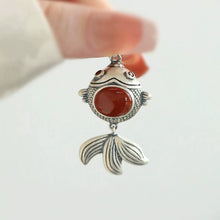 Load image into Gallery viewer, 925 Silver Retro Style Lucky Little Fat Fish Koi Pendant Necklace Nanhong Agate